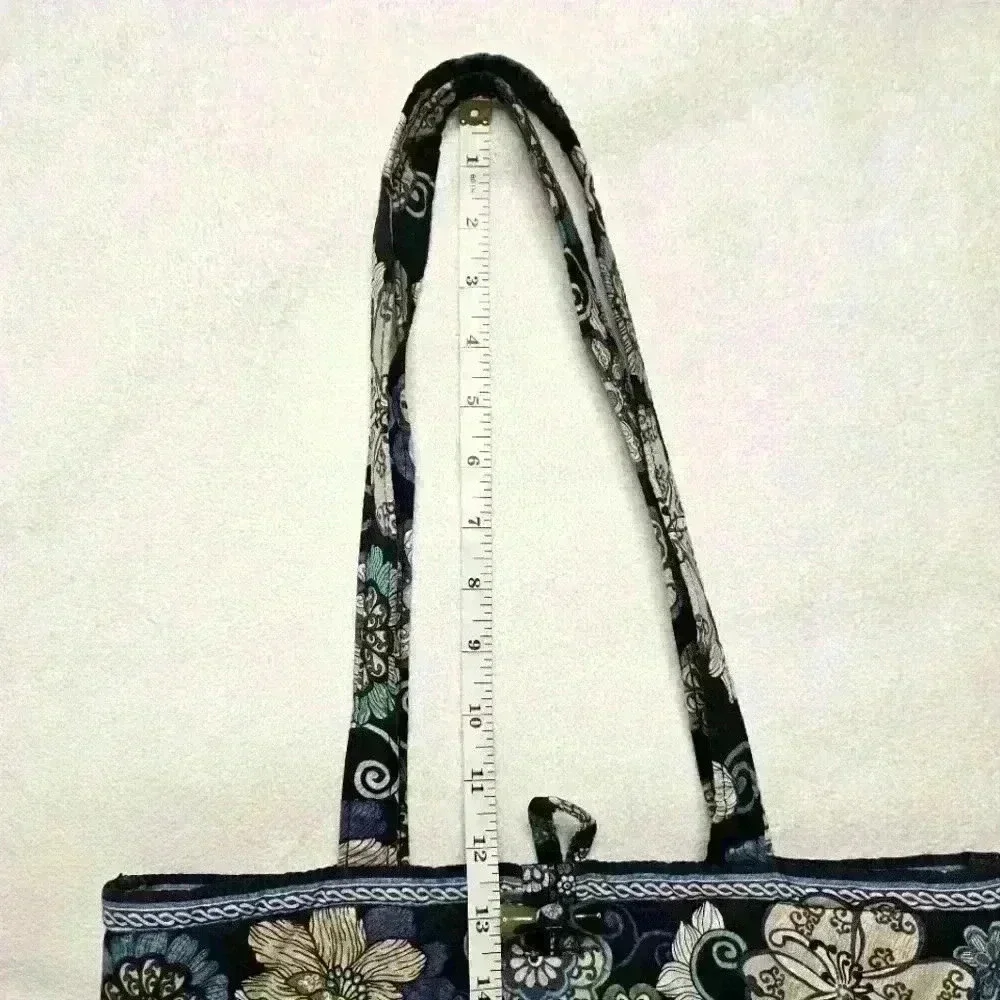 Vera Bradley Blue Cream Floral Cotton Large Tote Very Good Condition